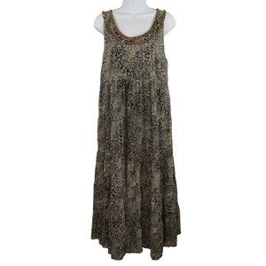 Soft Surroundings Sheer Metallic Tiered Maxi Dress Beaded Neckline Womens Medium